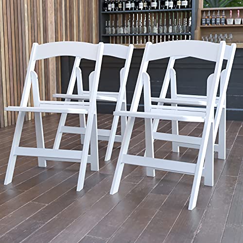 Flash Furniture Hercules Series Folding Chair - White Resin - 4 Pack 1000LB Weight Capacity Comfortable Event Chair - Light Weight Folding Chair