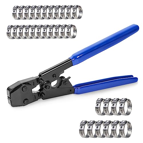 JWGJW PEX Clamp Cinch Tool Crimping Tool Crimper for Stainless Steel Clamps from 3/8'to 1' with 1/2' 22PCS and 3/4' 10PCS PEX Clamps (002)