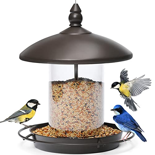 Bird Feeder for Outside Hanging,Bird Seed for Outside Wild Bird Feeders for Garden Yard Outdoor Decoration,Round Roof Design for Sun-Proof and Rainproof, Brown