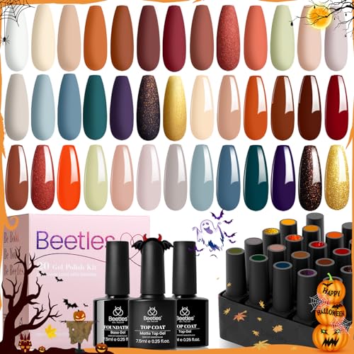 Beetles 23Pcs Gel Nail Polish Kit with Base Gel Top Coat Reason and Romance Collection Fall Orange Brown Burgundy Red Gray Golden Soak off UV Nail Lamp Gel Polish Set Manicure Gifts for Women