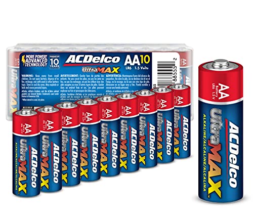 ACDelco UltraMAX 10-Count AA Batteries, Alkaline Battery with Advanced Technology, 10-Year Shelf Life, Recloseable Packaging