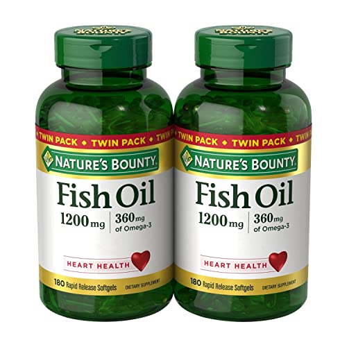 Nature's Bounty Fish Oil 1200 mg, Twin Pack, Supports Heart Health With Omega 3 EPA & DHA, 360 Rapid Release Softgels