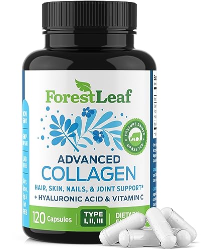 ForestLeaf Multi Collagen Pills with Hyaluronic Acid + Vitamin C | Hydrolyzed Collagen Supplements for Women or Men | Multi Collagen Capsules Peptides for Skin, Wrinkles, Weight Loss, 120 Capsules