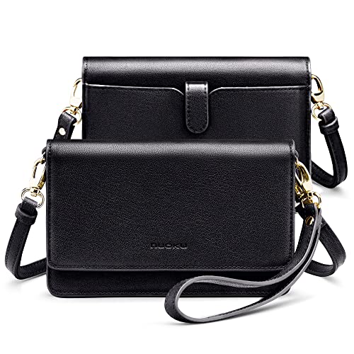 nuoku Women Small Crossbody Bag Cellphone Purse Wallet with RFID Card Slots 2 Straps Wristlet, A- Black