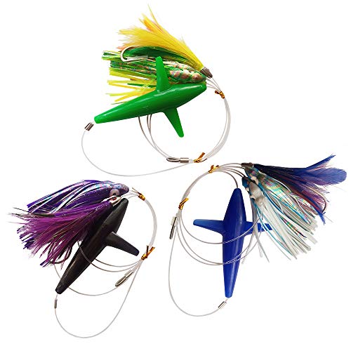Krazywolf Trolling Offshore Fishing Lures Daisy Chain Bird Feather Teasers with Rigged Hook 6/0 for Mahi, Tuna, Wahoo and More,Pack of 3