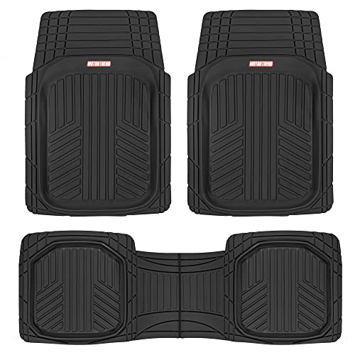 Motor Trend Black Deep Dish Rubber Floor Mats All-Climate All Weather Performance Plus Heavy Duty Liners Odorless (Black) (OF-933-BK)