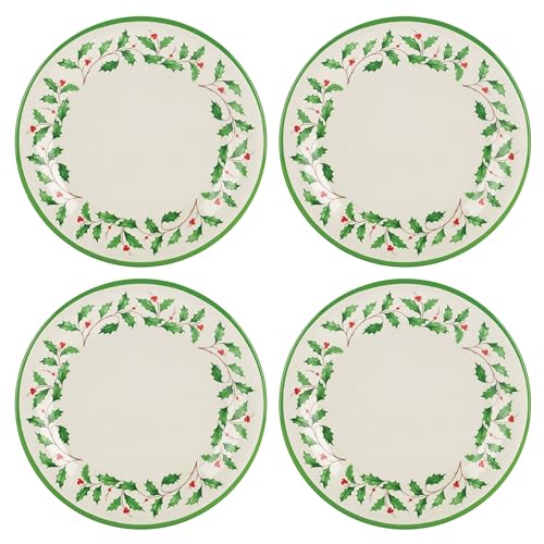 Lenox Holiday 4-Piece Melamine Dinner Plate Set, Red & Green