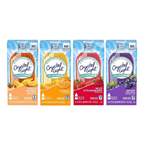 Crystal Light With Caffeine Variety Pack, 1 peach mango, 1 Citrus, 1 Wild strawberry, 1 Grape, 4 ct.