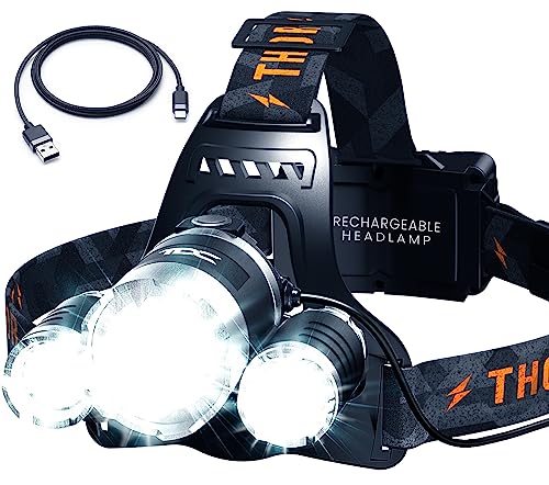 TDC Headlamp Rechargeable - Head Lamp Led Rechargeable High Lumen - Led Headlamp Flashlight USB C - Waterproof Headlamps for Adults Rechargeable - Head Lights for Forehead - Head Flashlight