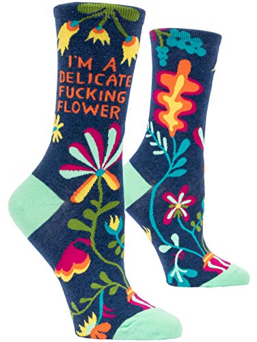 Blue Q Socks, Women's Crew, I'm A Delicate F--king Flower Women's shoe size 5-10(One size)