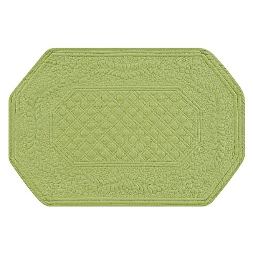 Set of 4 PCS,13X19 Quilted Placemats Octagonal, Green