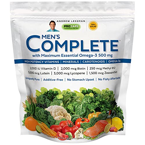 ANDREW LESSMAN Multivitamin - Men's Complete with Maximum Essential Omega-3 500 mg 30 Packets – 30+ High Potencies of All Nutrients, Essential Vitamins, Minerals & Carotenoids. No Additives