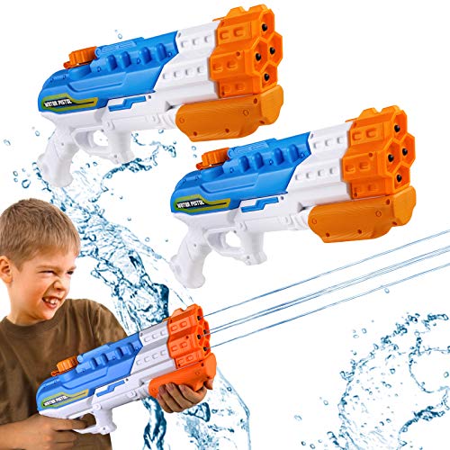 Bukm Water Guns for Kids, 2 Pack Super Squirt Guns Water Soaker Blaster 1150CC 4 Nozzles Toys Gifts for Boys Girls Children Adult Outdoor Swimming Pool Beach Sand Children's Day (2 Pack Water Guns)