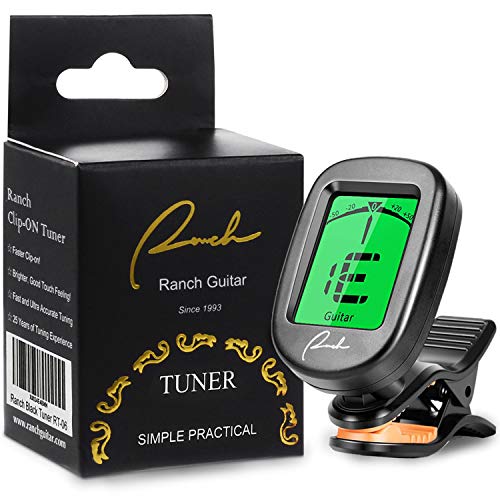 Ranch Guitar Tuner Clip On for Acoustic/Electric Guitar, Ukulele, Violin, Bass, Banjo & Chromatic Tuning Modes - Classical Black