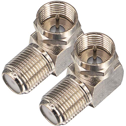 onelinkmore Coaxial Cable Right Angle Connector F Type Female to Male Adapter Right Angle Coax Connector F Male to Female Coaxial RG6 Adapter for Coax Cable and Wall Plates Coax 90 Degree Pack of 2