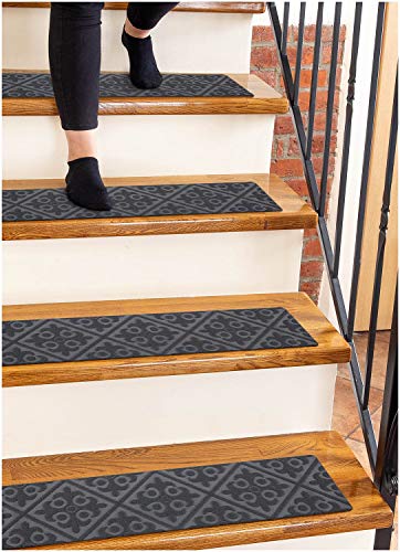 Carpet Stair Treads Non-Slip Gray Embossed – 8”x30” (15-Pack) Runners for Wooden Steps