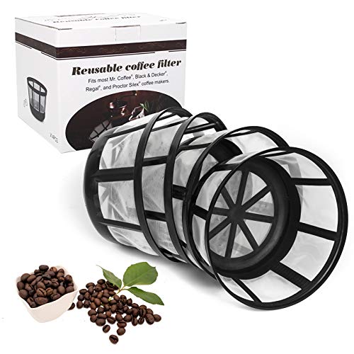 Reusable Coffee Filters 8-12 Cup Basket Coffee Filter for Most Mr. Coffee and Black & Decker Regal and Procter Silex Coffee Makers BPA Free Dishwasher Safe ECO-Friendly 4 Packs