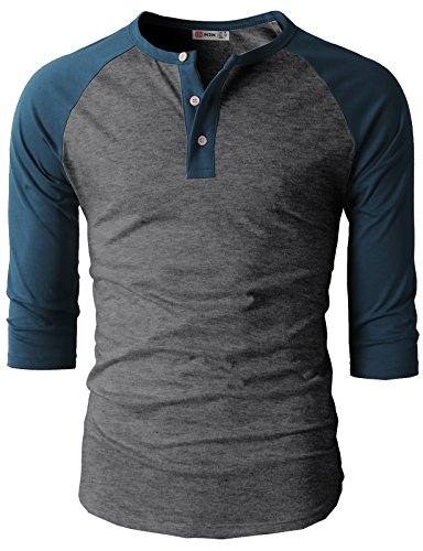 H2H Men's Slim Fit Casual Henley 3/4 Sleeve Baseball Jersey Knit Shirt CHARCOALBLUE US M/Asia L (CMTTS0174)