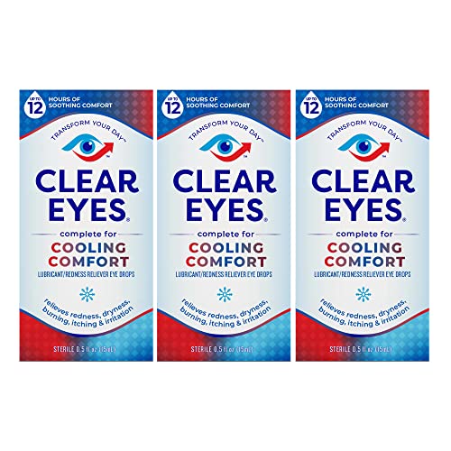 Clear Eyes Cooling Comfort Redness Relief Eye Drops, Soothes Red Eyes, 0.5 fl oz, 3 Pack