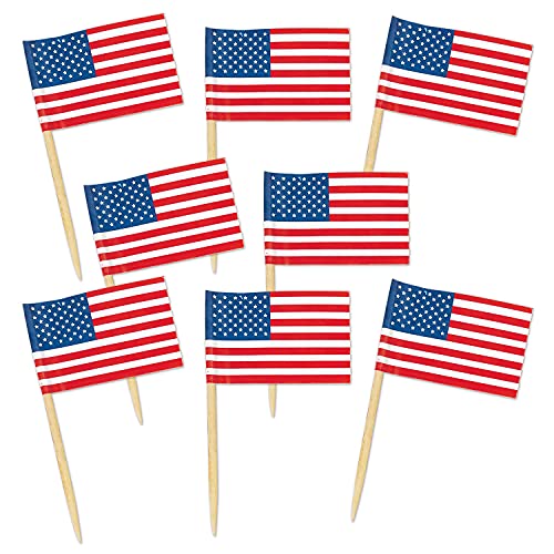 Beistle United States Of America Flag Food Picks 50 Piece Patriotic Party Supplies USA 4th Of July Decorations Labor Day Tableware, Red/White/Blue, 2.5'