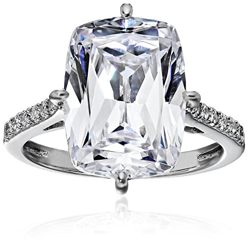 Amazon Collection Platinum-Plated Sterling Silver Celebrity 'Kim' Ring made with Infinite Elements Cubic Zirconia, Size 5