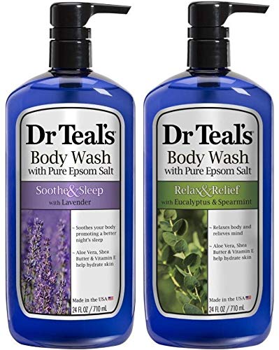 Dr Teal's Lavender & Eucalyptus Body Wash Gift Set (2 Pack, 24oz Ea) - Soothe & Sleep Lavender & Relax & Relief Eucalyptus & Spearmint - Essential Oils Calm the Mind & Promote Better Sleep