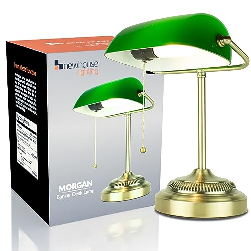 Newhouse Lighting Morgan Antique Green Adjustable Energy-Efficient LED Bankers Desk Lamp