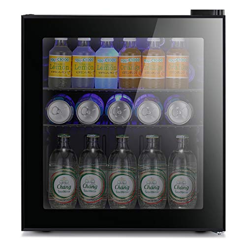 Antarctic Star Mini Fridge Cooler - 70 Can Beverage Refrigerator Black Glass Door for Beer Soda or Wine –Small Drink Dispenser Machine Clear Front Removable for Home, Office or Bar, 1.6cu.ft.