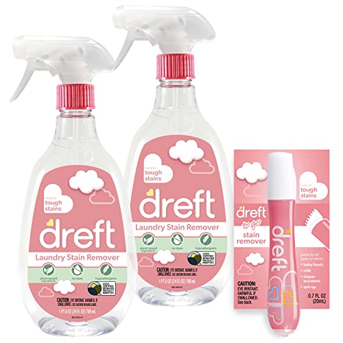 Stain Remover for Baby Clothes by Dreft, 24oz Pack of 2 Laundry Stain Remover Spray + To Go Instant Stain Remover Pen, Hypoallergenic, Great for Cloth Diapers