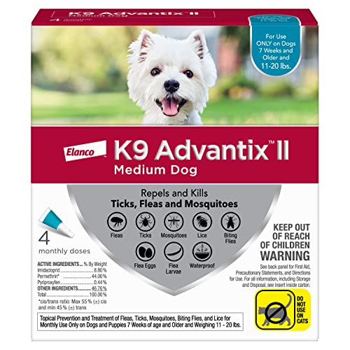 K9 Advantix II Flea and Tick Prevention for Medium Dogs (11-20 Pounds), 4 Pack