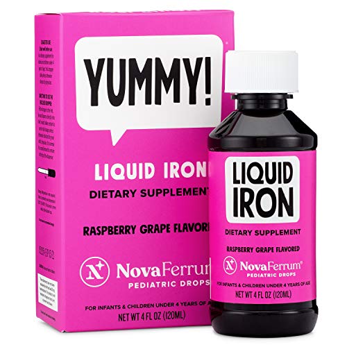 NovaFerrum Yummy - Pediatric Drops Liquid Iron Supplement for Infants and Toddlers, Liquid Iron For Kids, 15mg of Iron Per 1mL Dose, Ages 4 & Under, Gluten Free Certified, Sugar Free, Raspberry Grape, 4 Fl Oz (120 mL)