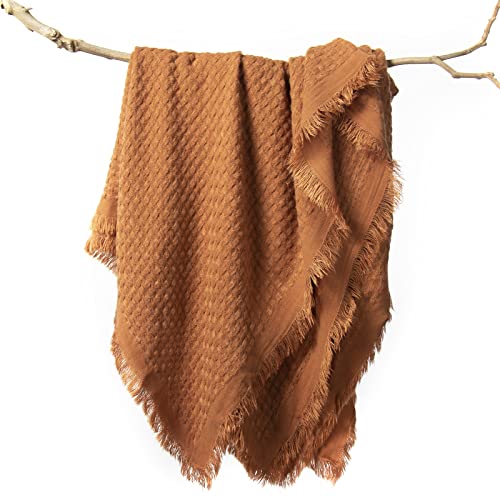 lifein Boho Throw Blanket for Couch-Soft Farmhouse Throw Blanket,Cozy Waffle Knit Throw Blanket,Small Lightweight Blankets&Throws for Bed,Chair,Sofa,Living Room,Home Decor,Spring(Orange Rust,50*60'')