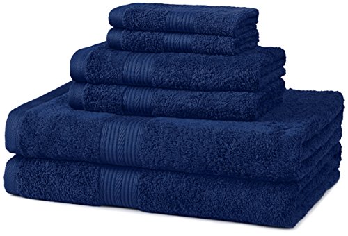 Amazon Basics 6-Piece Fade Resistant Bath, Hand and Washcloth Towel Set - Navy Blue