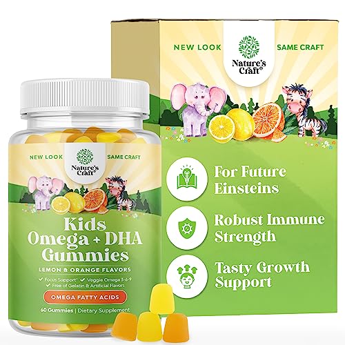 Plant Based Omega 3 Gummies for Kids - Delicious DHA for Vision Immunity and Focus Support - Non GMO Vegetarian Supplement Gummies Halal Gelatin Fish and Gluten Free