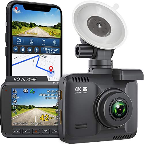 Rove R2- 4K Dash Cam Built in WiFi GPS Car Dashboard Camera Recorder with UHD 2160P, 2.4' LCD, 150° Wide Angle, WDR, Night Vision