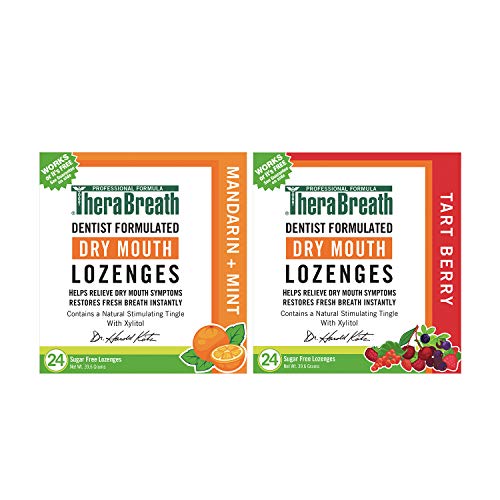 TheraBreath Dry Mouth Lozenges, Mandarin Mint, 24 Lozenges and Dry Mouth Lozenges with Zinc, Tart Berry, 24 Lozenges