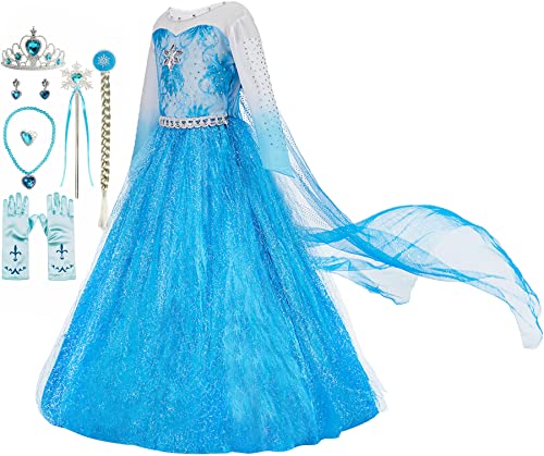 Funna Costume for Girls Princess Dress Up Costume Cosplay Fancy Party with Accessories Blue, 4T