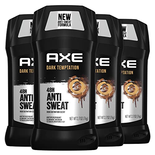 AXE Antiperspirant Stick For Men For Long Lasting Freshness Dark Temptation All Day Fresh Scent 48 Hour Anti Sweat Mens Deodorant 2.7oz 4 Count
