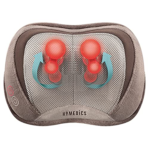 Homedics Back and Neck Massager, Portable Shiatsu All Body Massage Pillow with Heat, Targets Upper and Lower Back, Neck and Shoulders. Lightweight for Travel