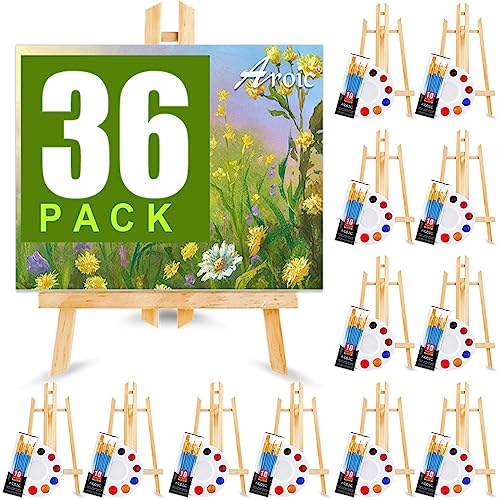 144 PCS Professional Painting Set, 12 PCS Wood Easels,12 Packs of 120 Brushes with Nylon Brush Head and 12 PCS Palettes, Painting Supplies kit for Kids & Adults Party.