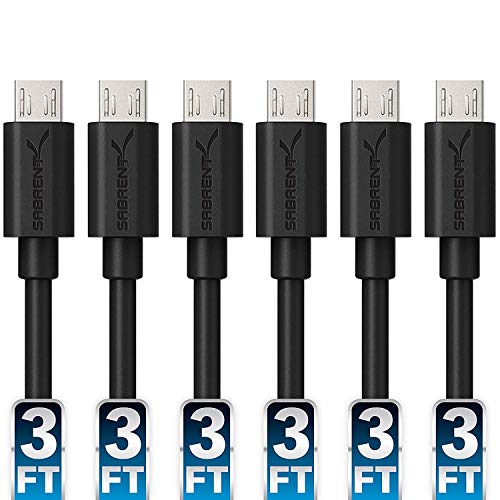 SABRENT [6-Pack 22AWG Premium 3ft Micro USB Cables High Speed USB 2.0 A Male to Micro B Sync and Charge Cables [Black] (CB-UM63)