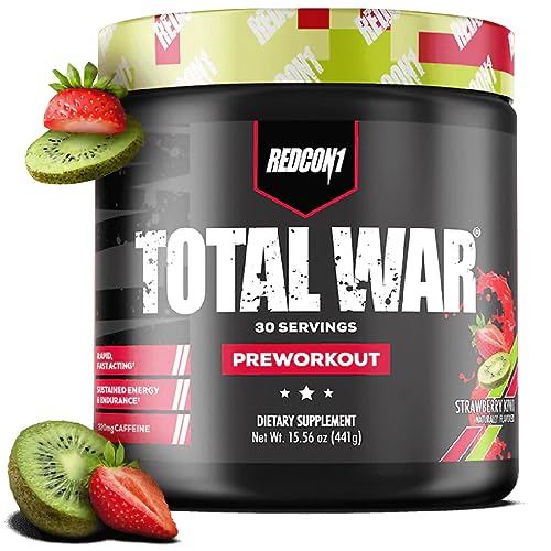 REDCON1 Total War Pre Workout - L Citrulline, Malic Acid, Green Tea Leaf Extract for Pump Boosting Pre Workout for Women & Men - 3.2g Beta Alanine to Reduce Exhaustion, Strawberry Kiwi, 30 Servings