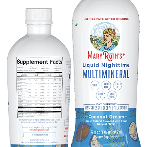 MaryRuth Organics Nighttime Liquid Multimineral Supplement | Sugar Free | Natural Sleep Support for Adults & Kids | Magnesium | Calcium & MSM | Coconut Flavor | Vegan | Gluten Free | 32 Servings