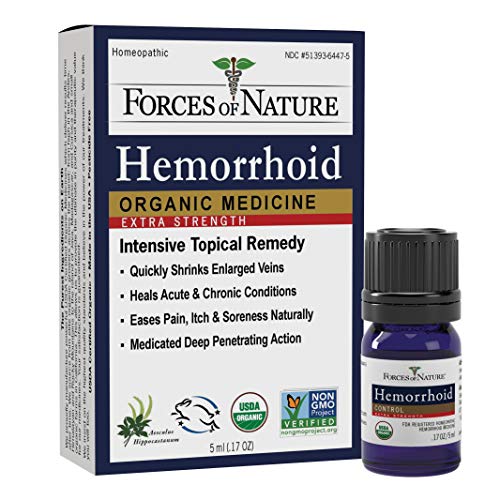 Forces of Nature –Natural, Organic, Hemorrhoid Extra Strength Relief (5ml) Non GMO, No Harmful Chemicals -Quickly Shrink Enlarged Veins, Ease Pain, Soreness, Itching Associated with Hemorrhoids