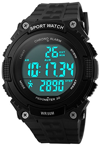 FANMIS Unisex Outdoor Sports Watches Military Multifunctional 50M Waterproof Pedometer Digital Watch (Black)