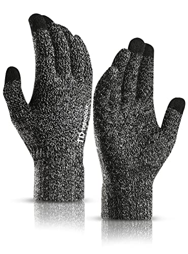 TRENDOUX Mens Gloves, Touch Screen Driving Glove Women Texting Running Unisex - Anti-slip Grip - Knit Thermal Liners - Soft Elastic Material - Winter Hands Warm in Cold Weather - Black White - XL