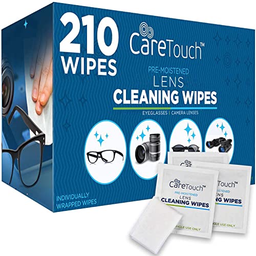 Care Touch Lens Wipes for Eyeglasses | Individually Wrapped Eye Glasses Wipes | 210 Pre-Moistened Lens Cleaning Eyeglass Wipes,210 Count (Pack of 1)