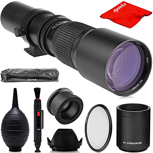 Opteka 500mm/1000mm f/8 Manual Telephoto Lens for Sony E-Mount Alpha a9, a7R, a7S, a7, a1, ZV-E10, a6600, a6500, a6400, a6300, a6100, a6000, a5100, a5000, a3000, NEX-7, NEX-6, 5T, 5N, 5R, 3N