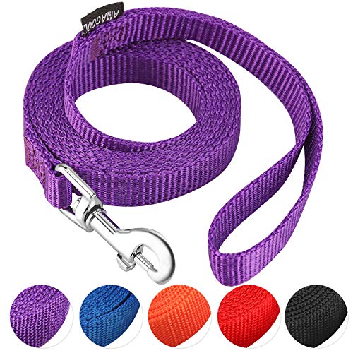 AMAGOOD 6 FT Puppy/Dog Leash, Strong and Durable Traditional Style Leash with Easy to Use Collar Hook,Dog Lead Great for Small and Medium and Large (Purple,5/8' x 6 Feet)