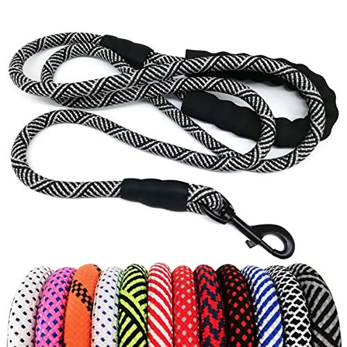 MayPaw Heavy Duty Rope Dog Leash, 3/4/5/6/7/8/10/12/15 FT Nylon Pet Leash, Soft Padded Handle Thick Lead Leash for Large Medium Dogs Small Puppy Black